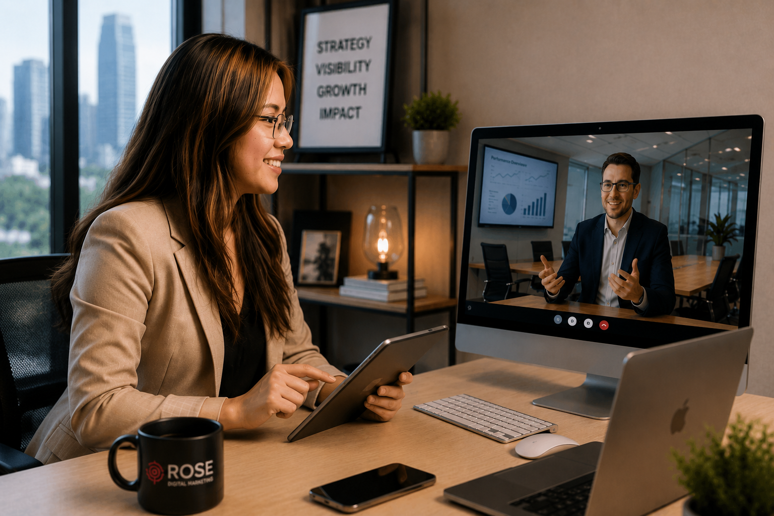 Virtual meeting in a modern office